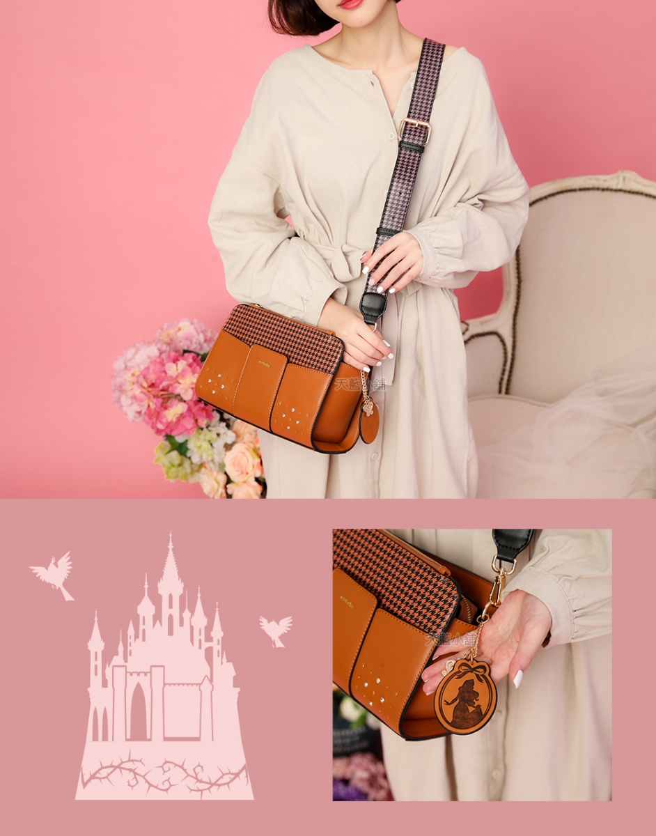 Disney series princess houndstooth hard shell cross body bag
