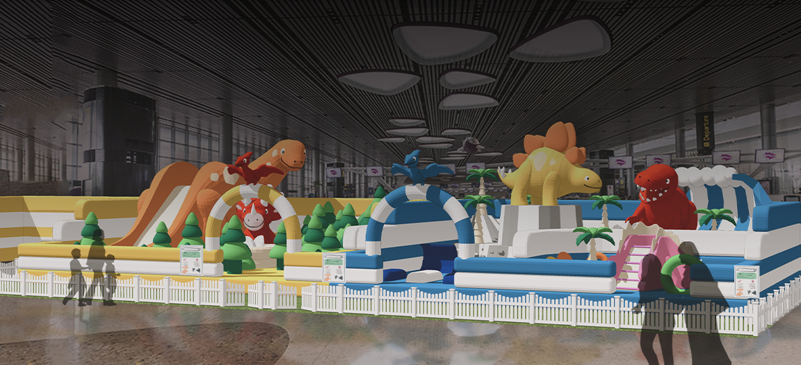 dinosaur bouncy house at Changi Airport