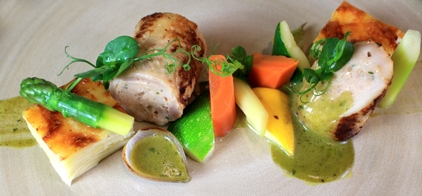salmon and vegetables at The Glass House Restaurant @Hotel Fort Canning