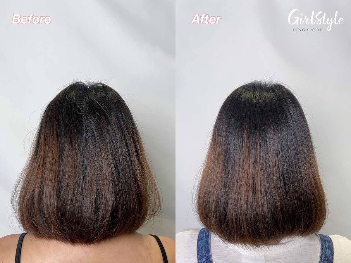 Before and after using Loreal Shine products