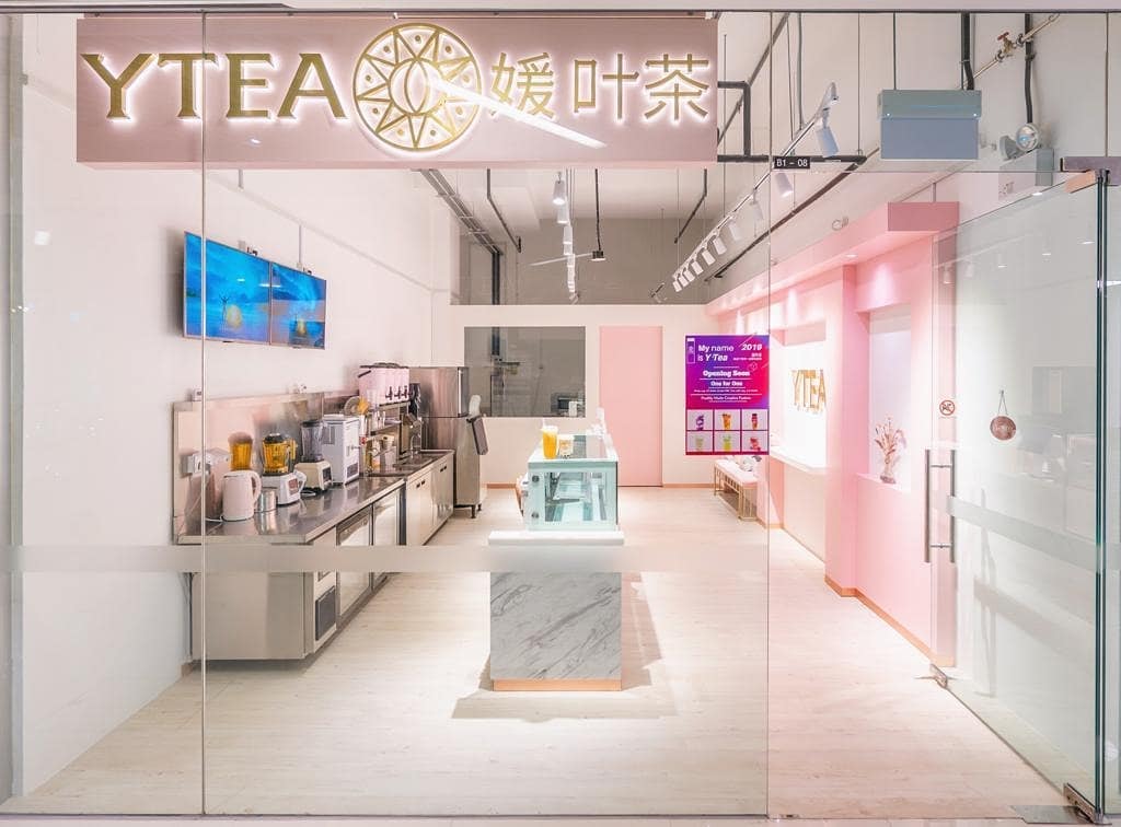 YTEA pink bubble tea cafe Singapore