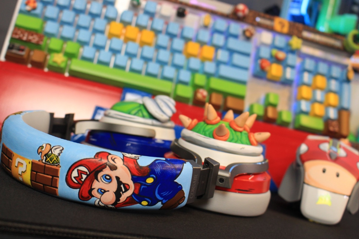 mario headset with hand painted mario on headband