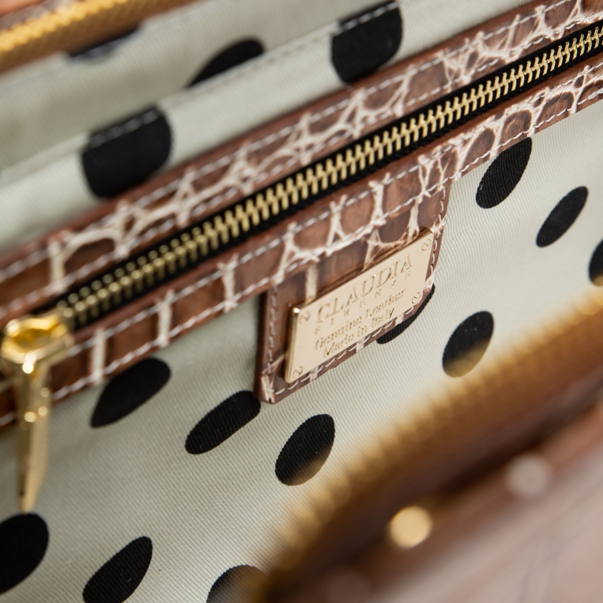 silk polka dot lining in bag