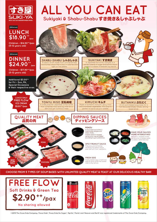 SUKI-YA regular shabu shabu menu