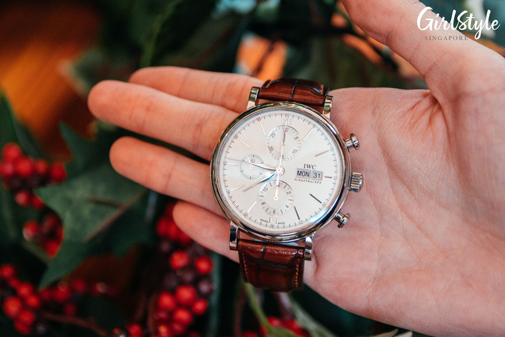IWC watch with brown leather strap