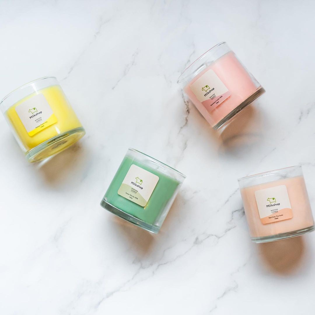 Milksha bubble tea candles flat lay