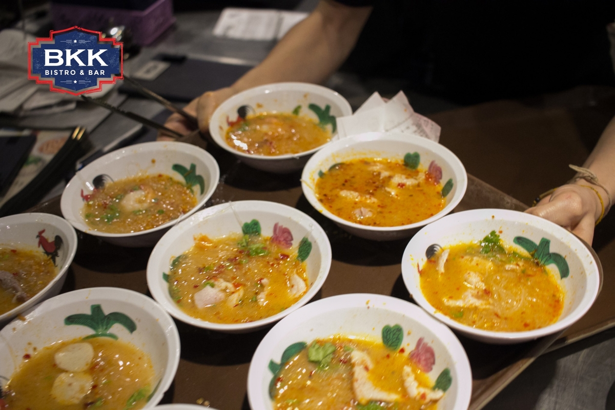 small bowls of tom yum boat noodles