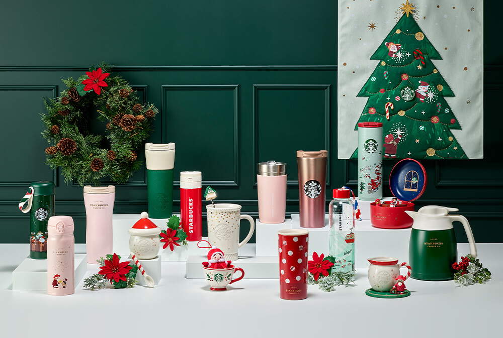 Starbucks Korea red, pink and green Christmas merchandise 2020