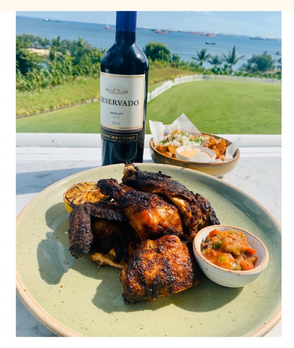Colombian Chicken with a bottle of wine