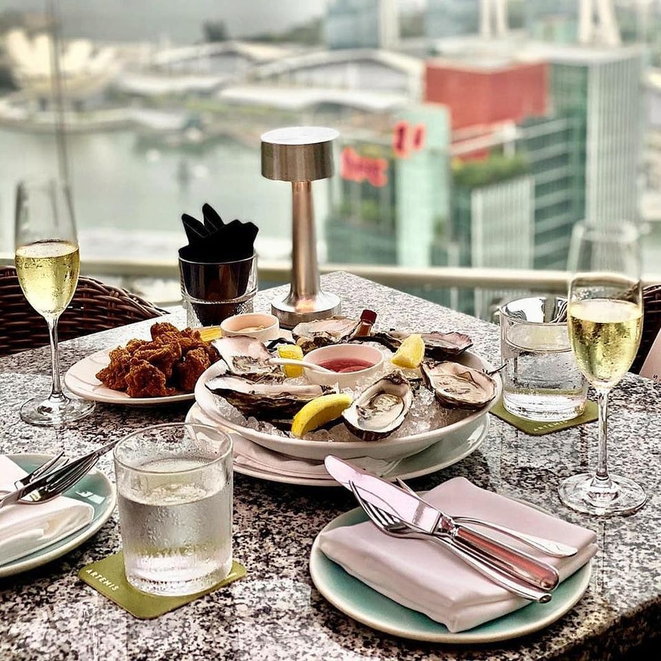 plate of oysters at artemis rooftop restaurant