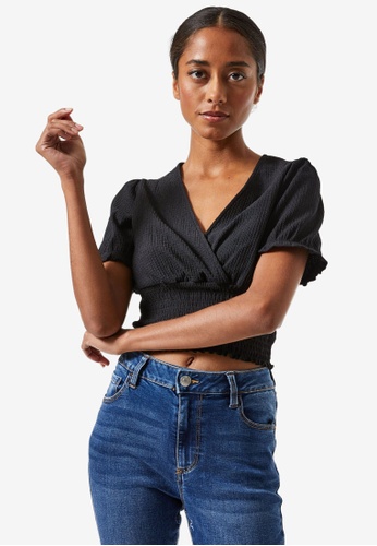 Dorothy Perkins Petite Black Wrap Jersey Top