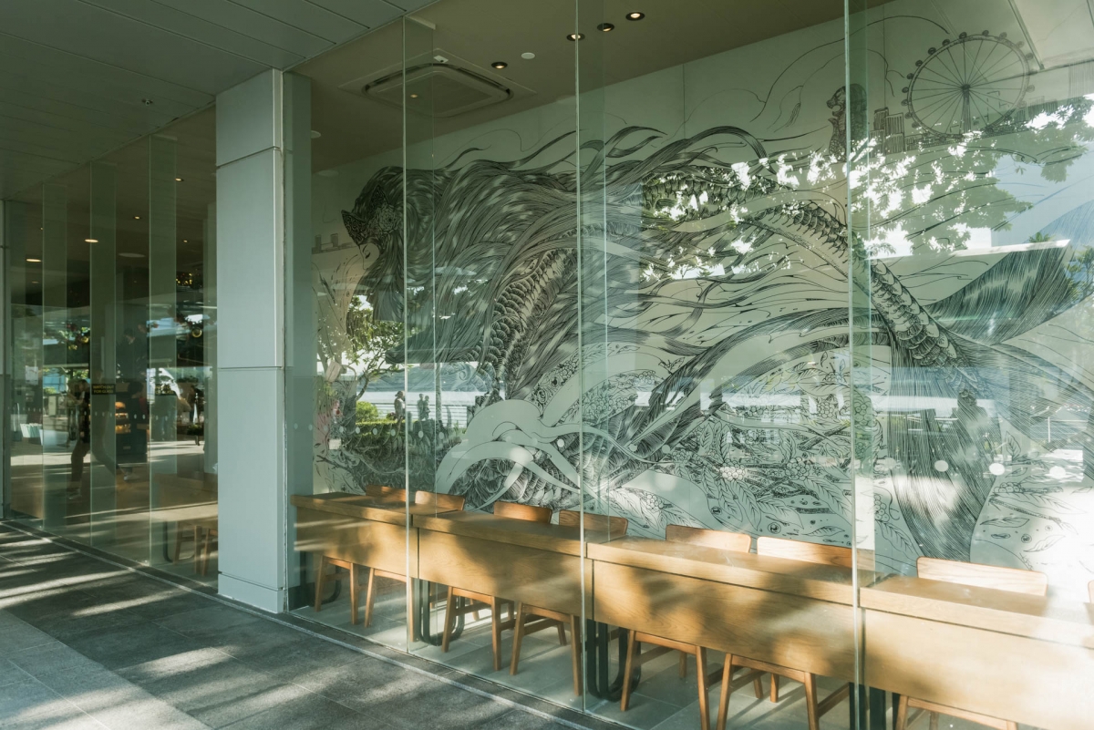 wall mural art at Starbucks One Fullerton