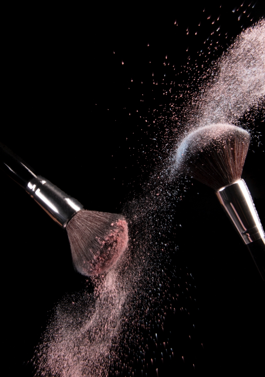 Makeup brushes with makeup dusting off