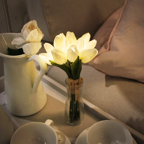 White tulip bouquet LED night light
