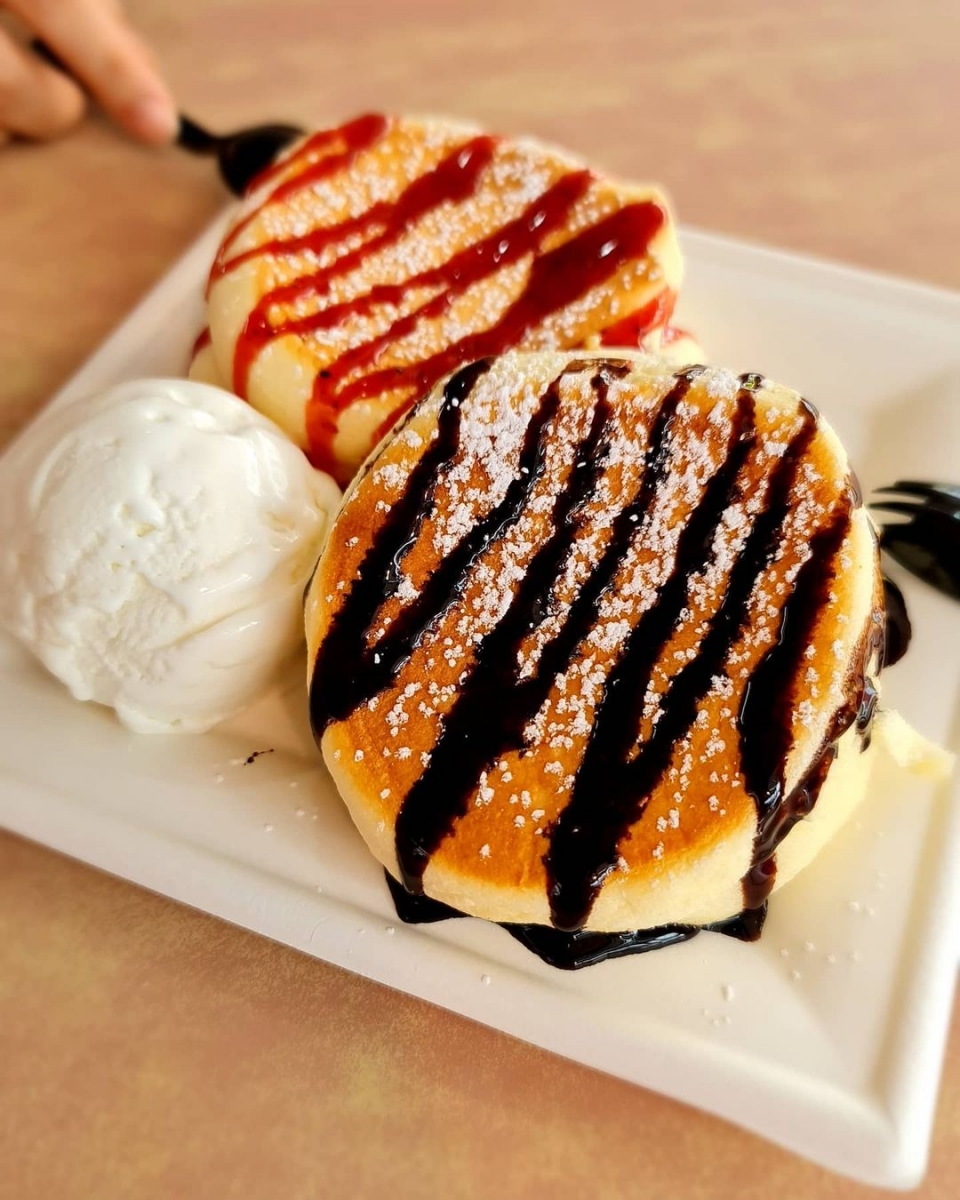sweet.rex souffle pancakes with maple syrup, chocolate and vanilla ice cream