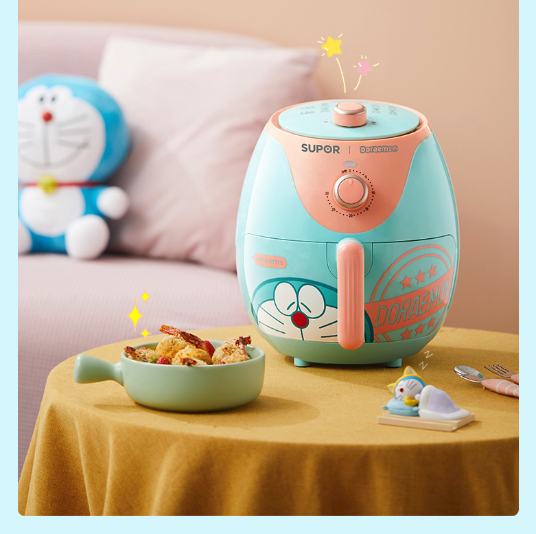 blue and pink doramon air fryer supor
