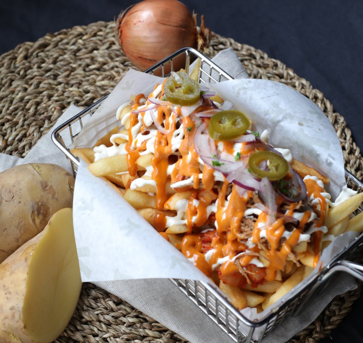 korean cheese fries with olives