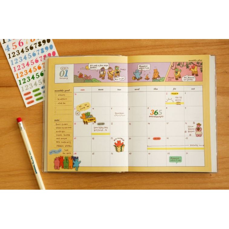 inside monthy pages of Dailylike 2021 Jelly Bear Diary