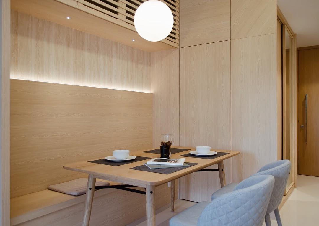 japanese style light wood breakfast dining nook in singapore