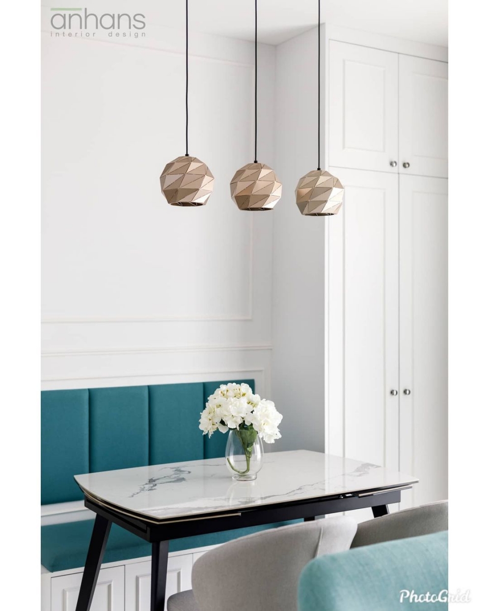 teal and white breakfast dining nook in singapore