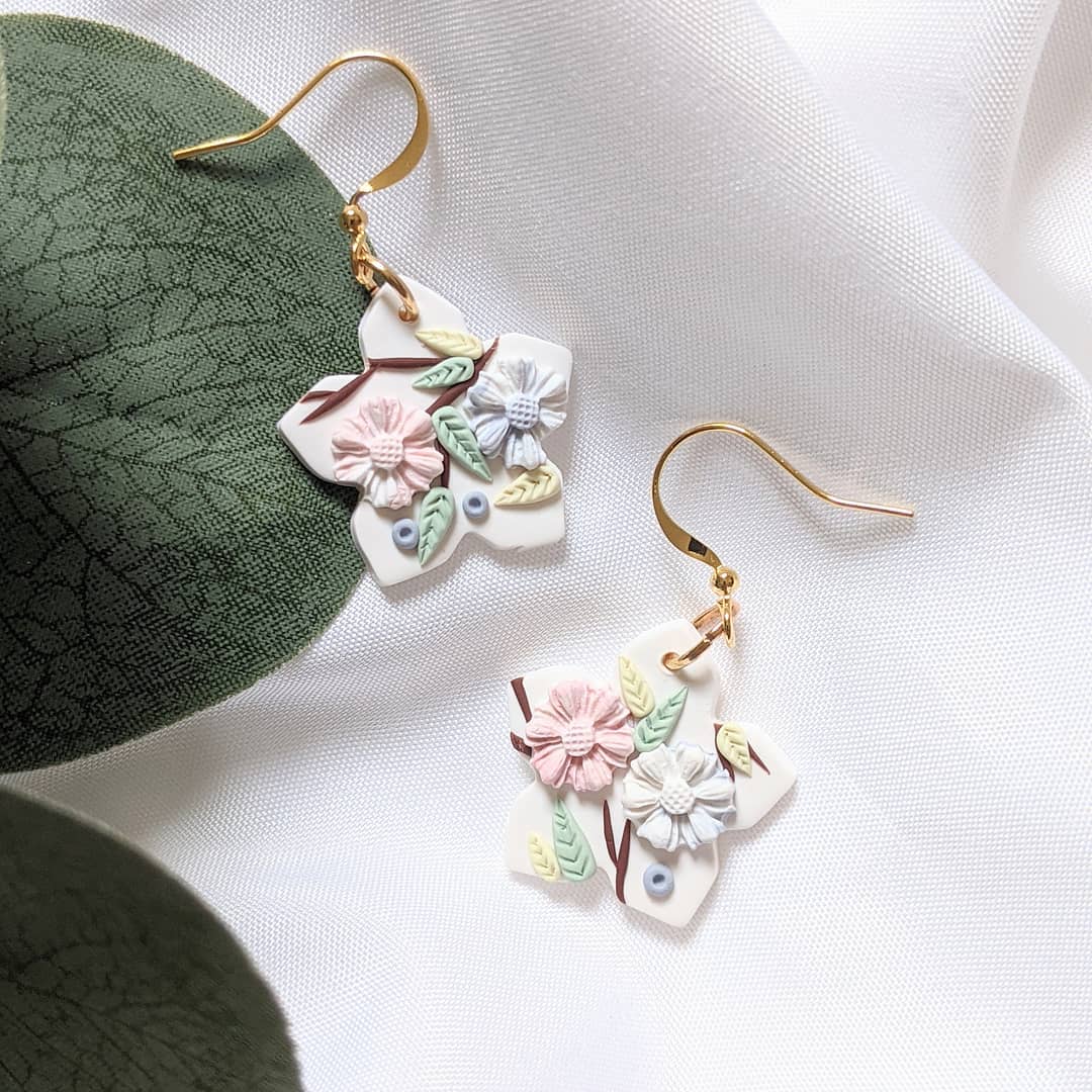 After Dusk Creations floral clay earrings