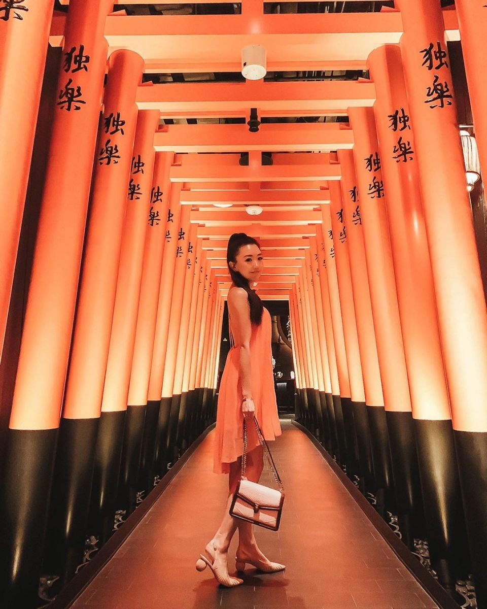 row of orange gates at KOMA Singapore restaurant