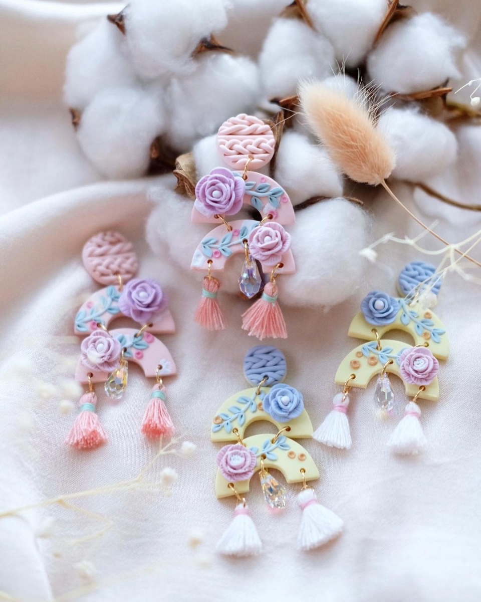 The Assembly Space floral Victorian clay earrings