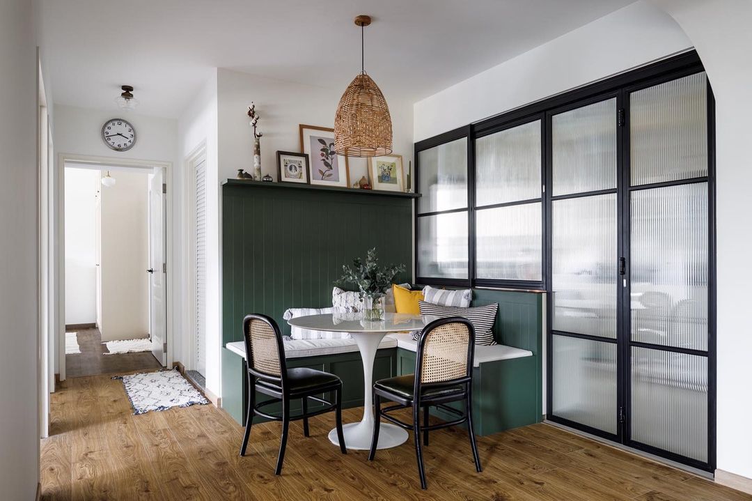 dark green, black and wood breakfast dining nook in singapore