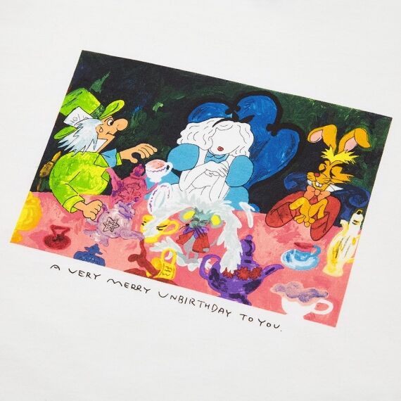 Uniqlo Alice in Wonderland time for tea shirt close up