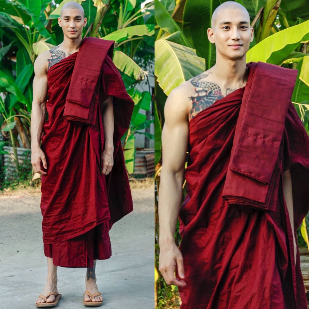 paing takhon dressed a monk with shaved head