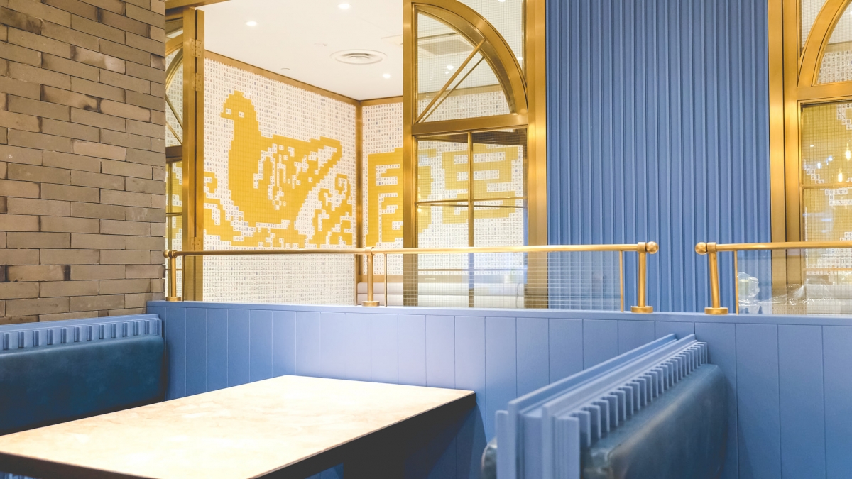 blue and gold themed social place restaurant singapore