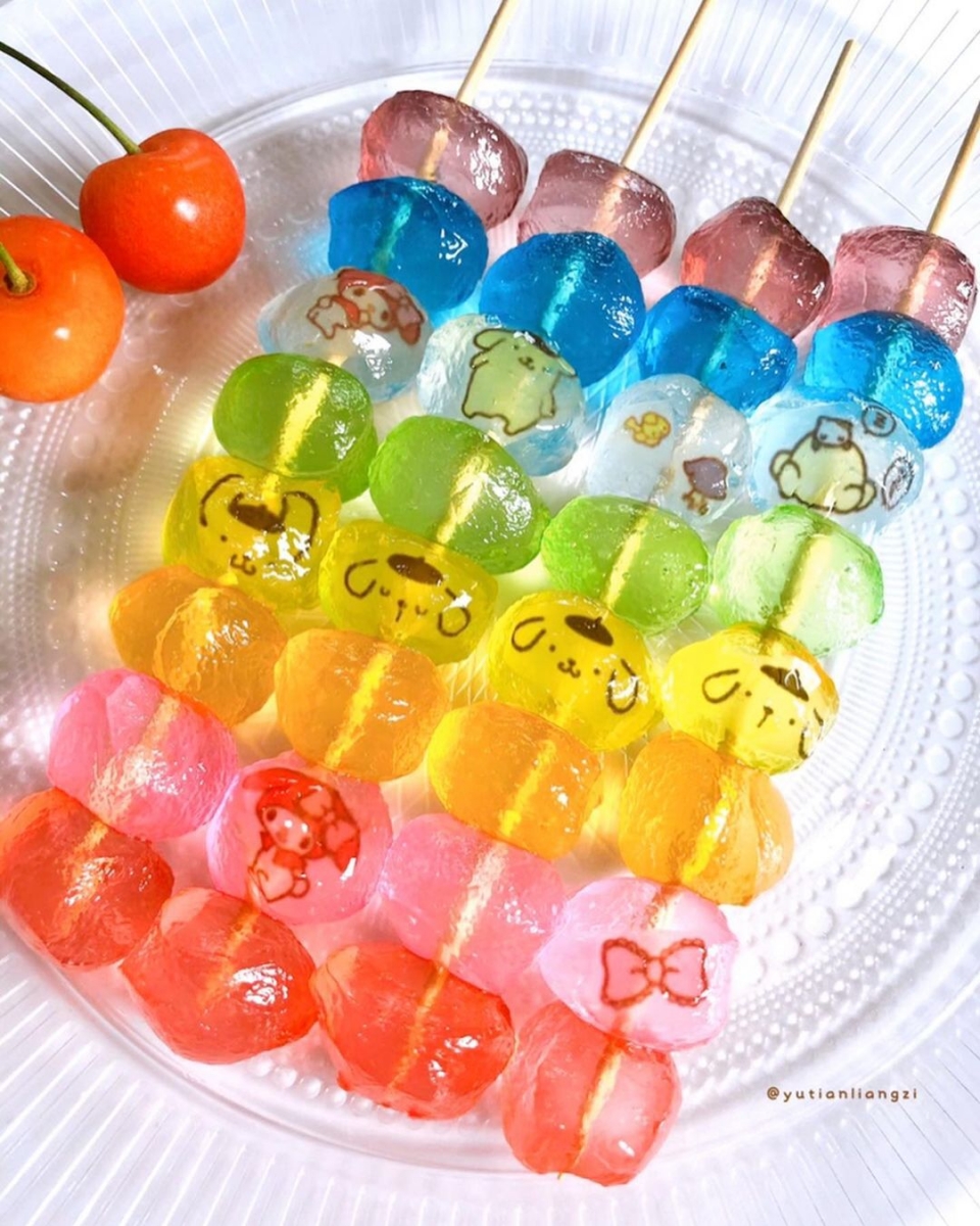 sanrio warabi mochi charabi on a skewer