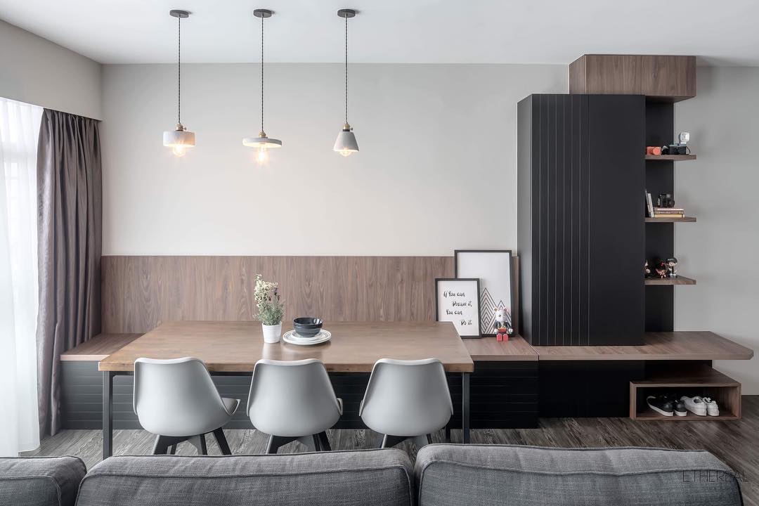 ash wood and grey breakfast dining nook in singapore