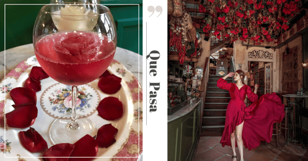 This Romantic Spanish Bar In Singapore Has A Ceiling Of Roses & Rose-Themed Cocktails