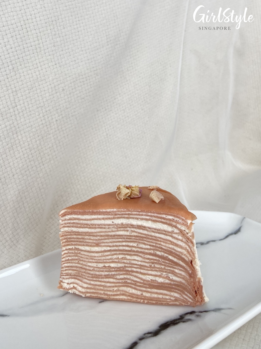 Two Bake Boys slice of Thai Rose Tea crepe cake