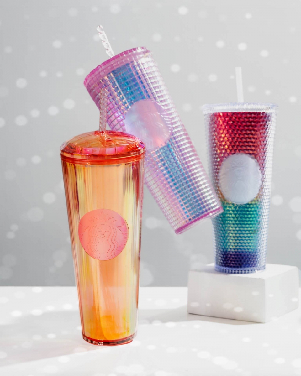 kaleidoscope, pink studded and rainbow cold cups