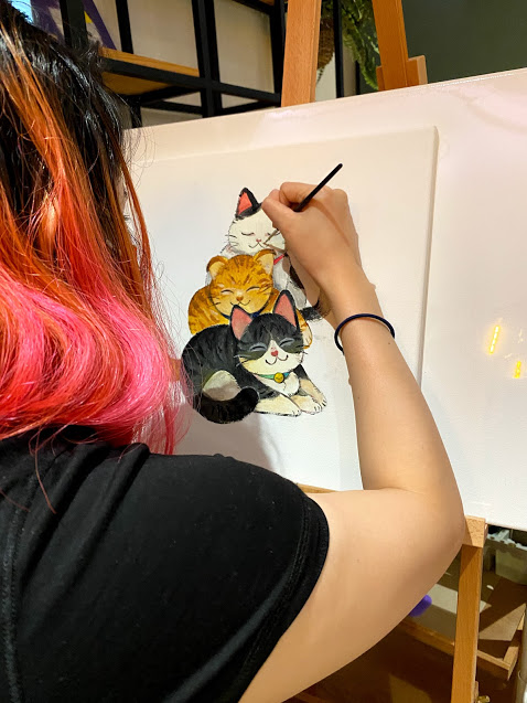 Art jamming with cats Wildflower Studio Singapore