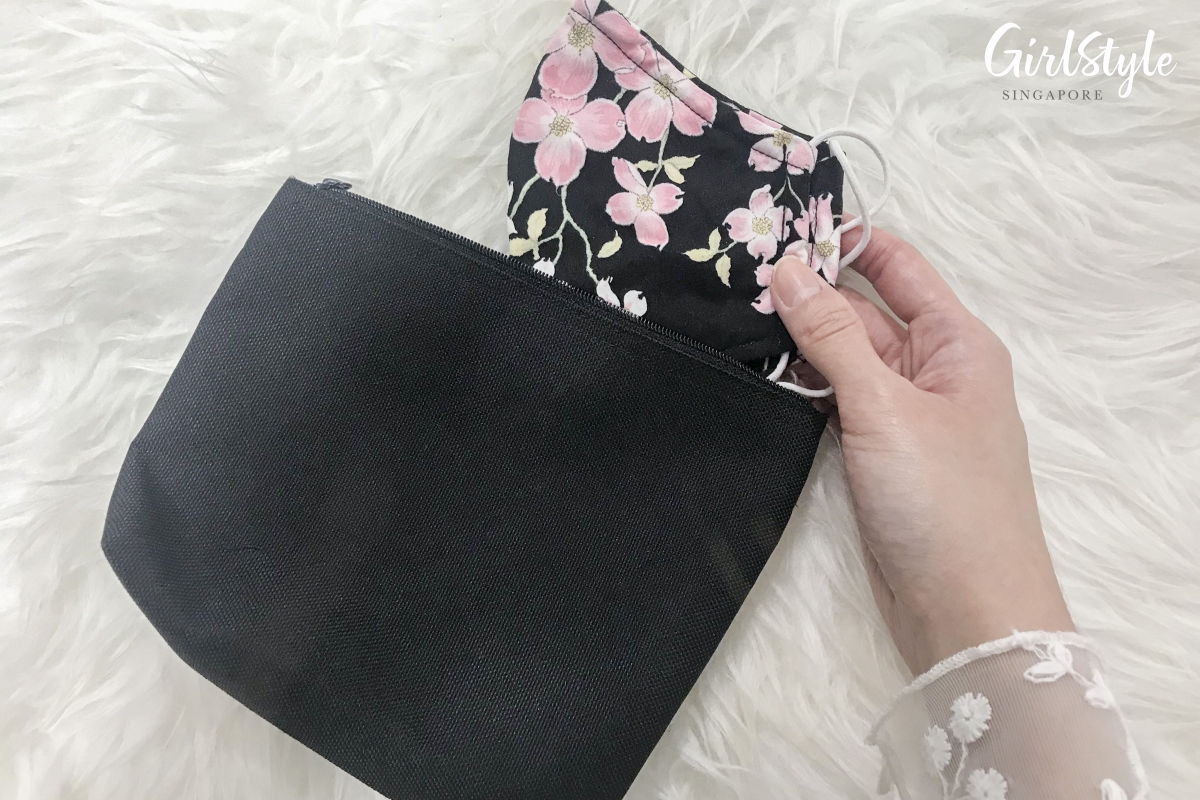 floral mask inside canvas bag