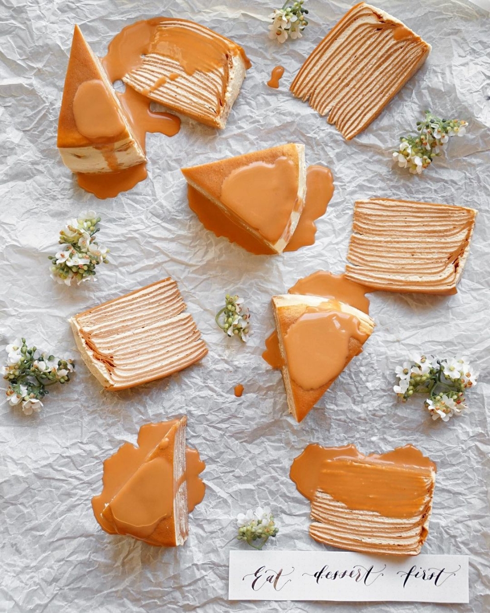 Two Bake Boys Thai milk tea crepe cake with drizzle