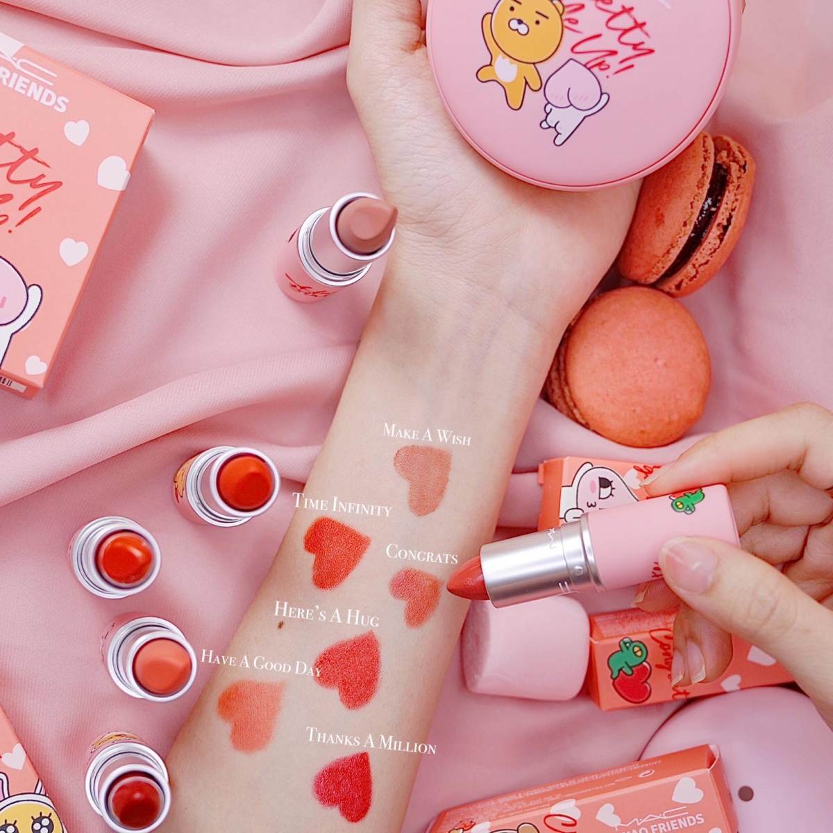 mac kakao friends pink lipsticks