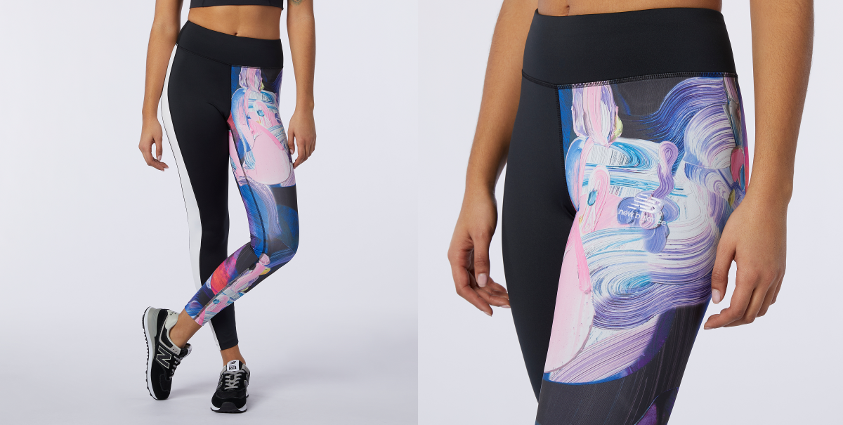 new balance black leggings one colourful side