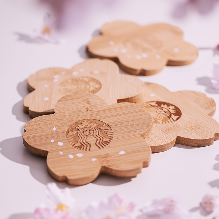 starbucks singapore coasters in sakura shape made of eco friendly wood
