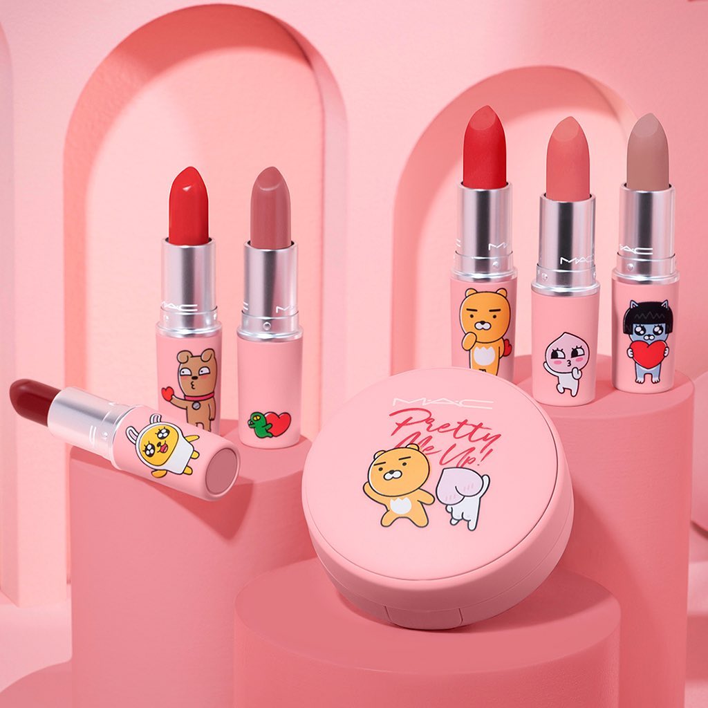 M.A.C x KAKAO FRIENDS pink lipsticks and studio fix cushion foundation