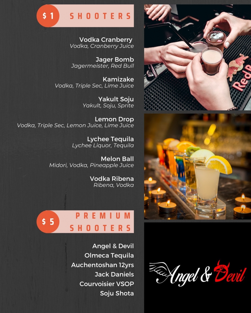 Angel & Devil shots menu