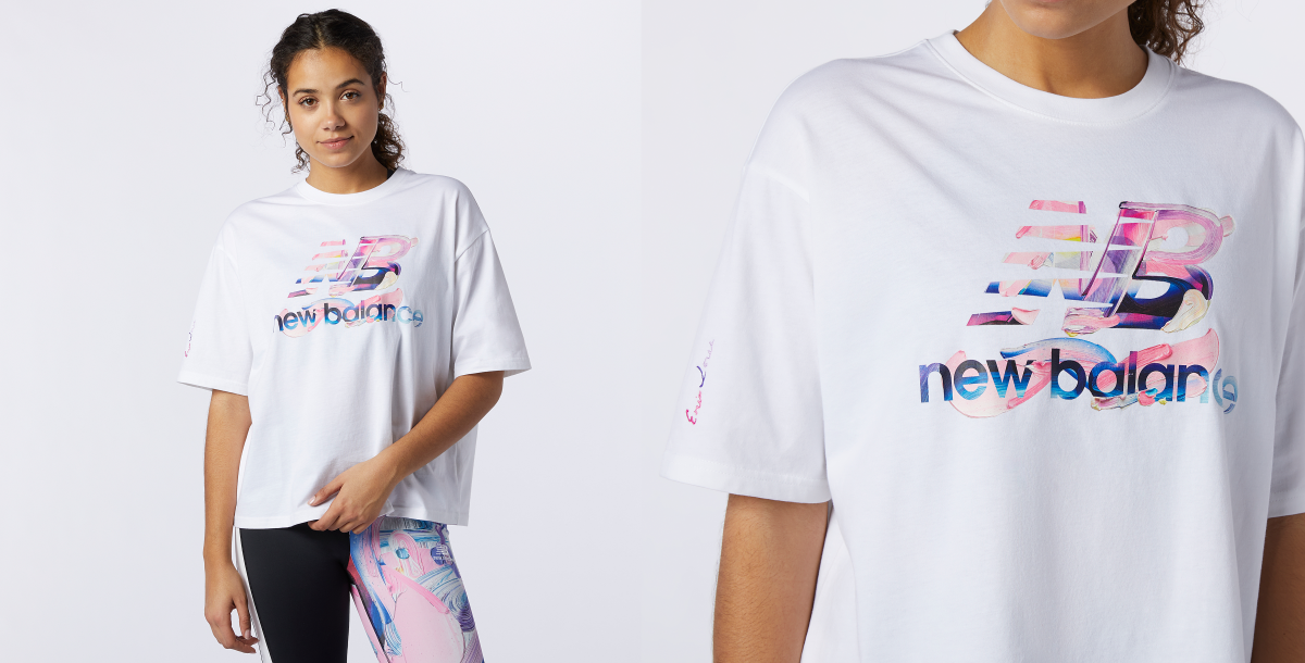 new balance white t shirt with pastel logo