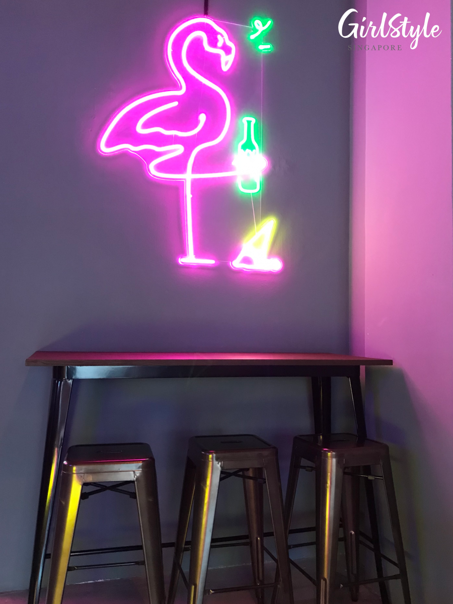 neon light bar table at icebar cafe singapore
