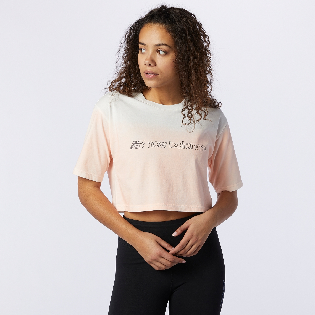 New Balance cropped white shirt with pink ombre