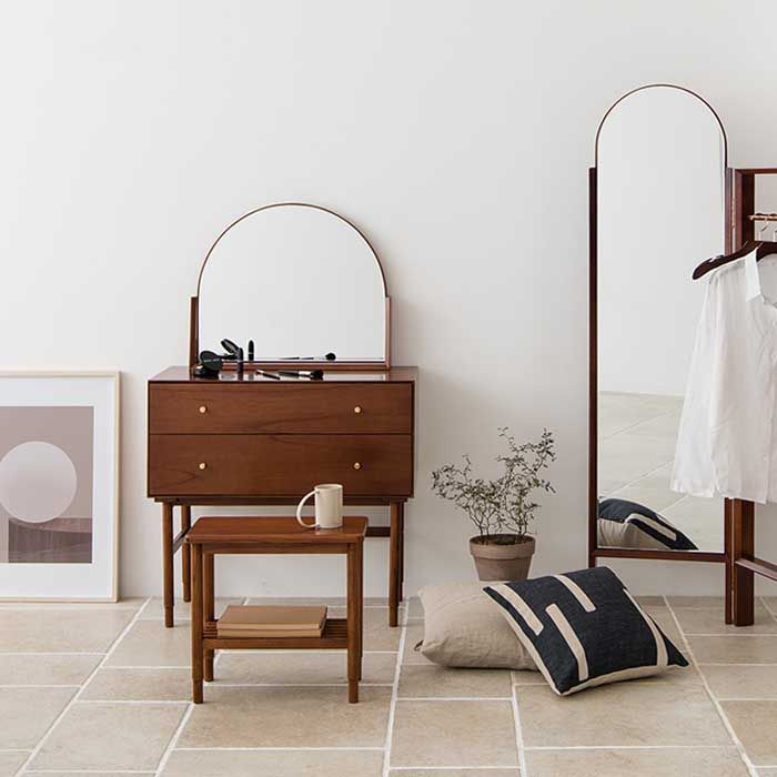 Born in Colour Heim Forrest Walnut Dressing Table with Mirror & Stool Set