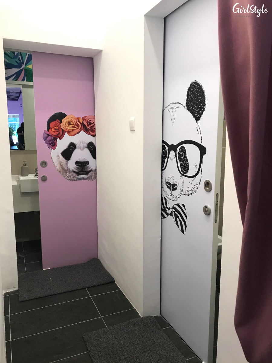 bathroom of knock knock cafe kallang singapore floral cafe