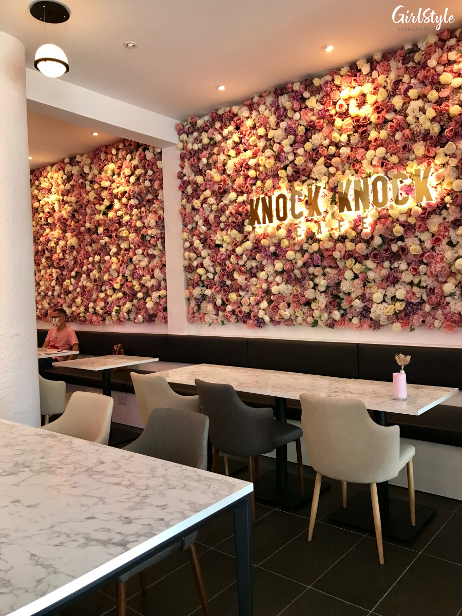 knock knock cafe singapore floral wall